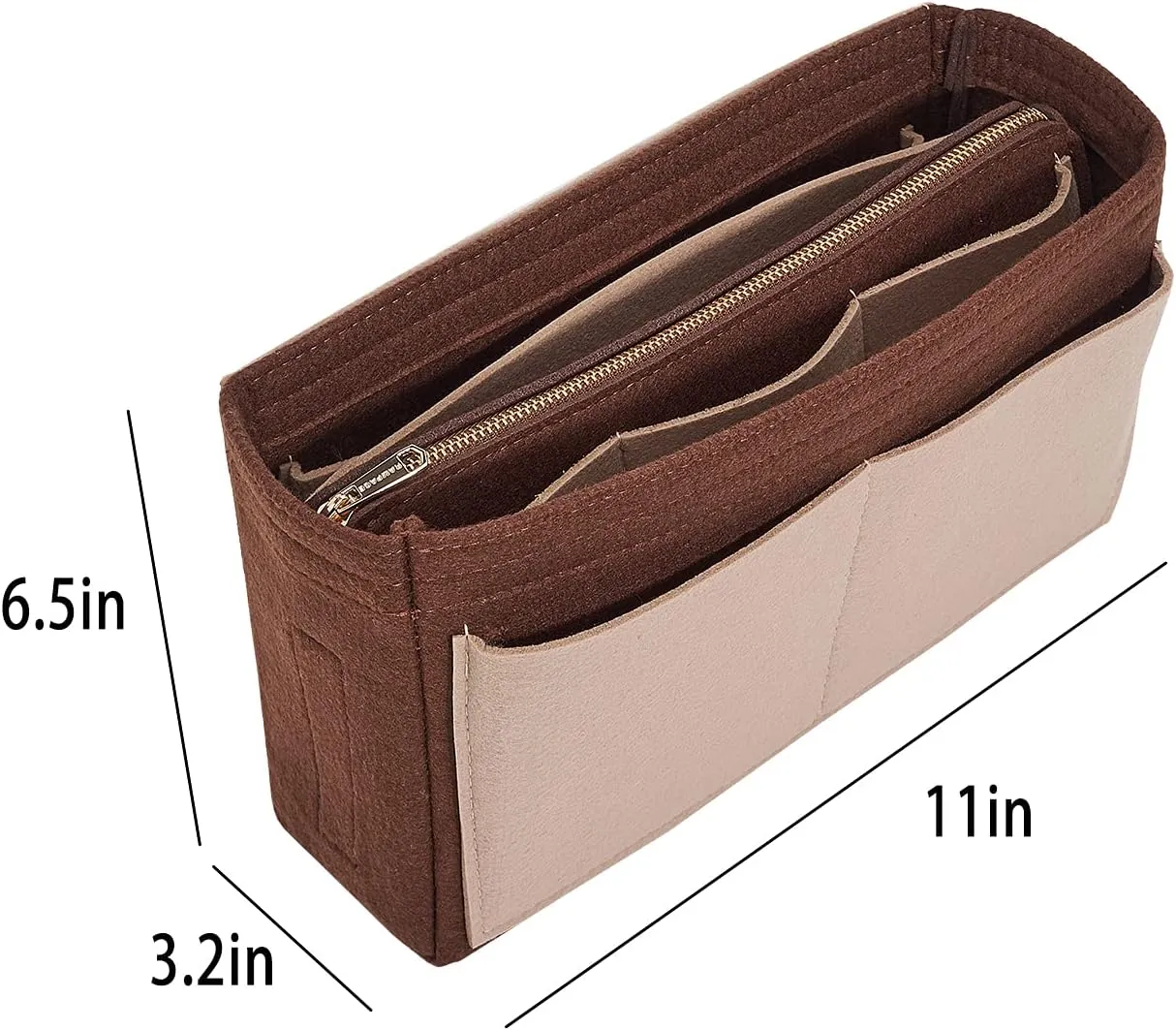 Vercord Felt Organizer Insert For Purse Handbag Tote Bag In Bag Inside Shaper Divider Neo Coffee & Beige Slender Medium