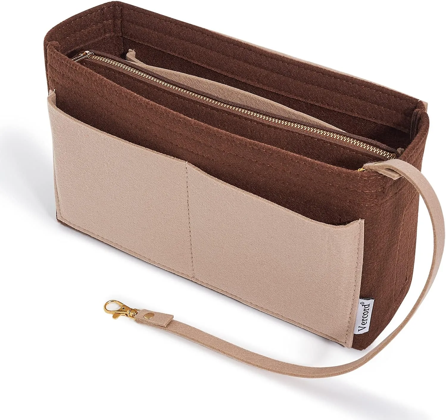 Vercord Felt Organizer Insert For Purse Handbag Tote Bag In Bag Inside Shaper Divider Neo Coffee & Beige Slender Medium