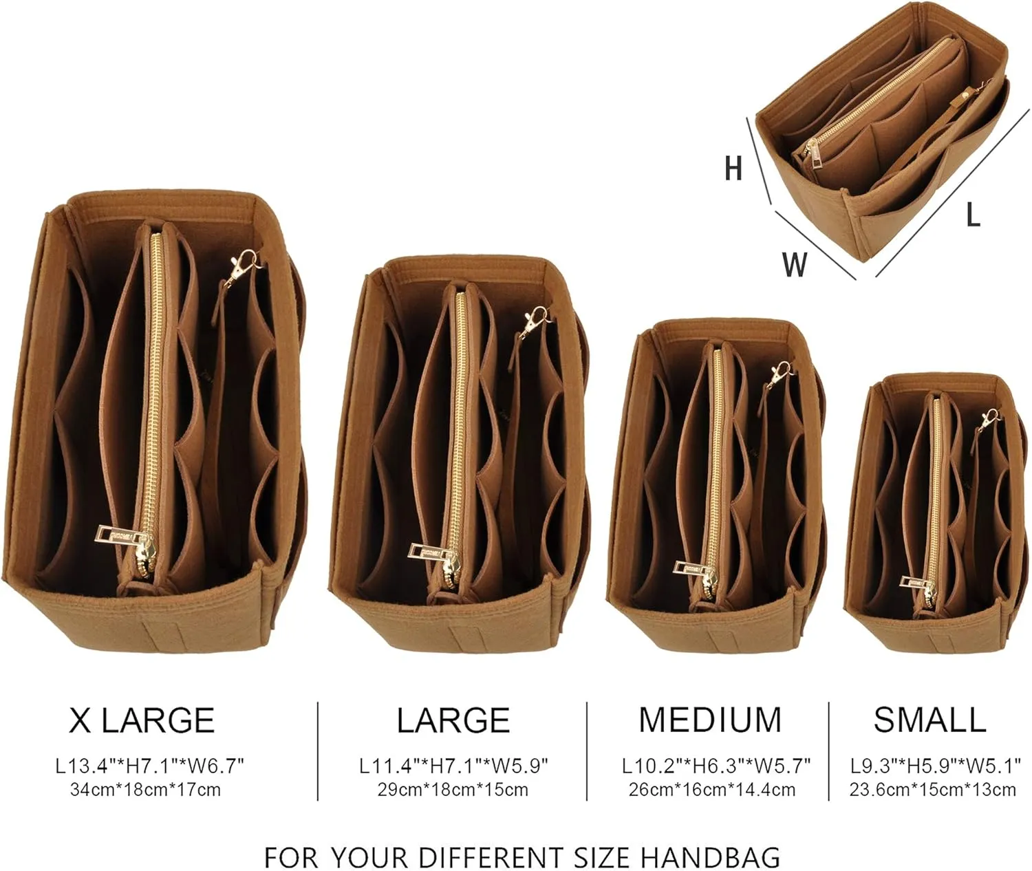 Vercord Felt Organizer Insert For Purse Handbag Tote Bag In Bag Inside Shaper Divider Neo Coffee Large