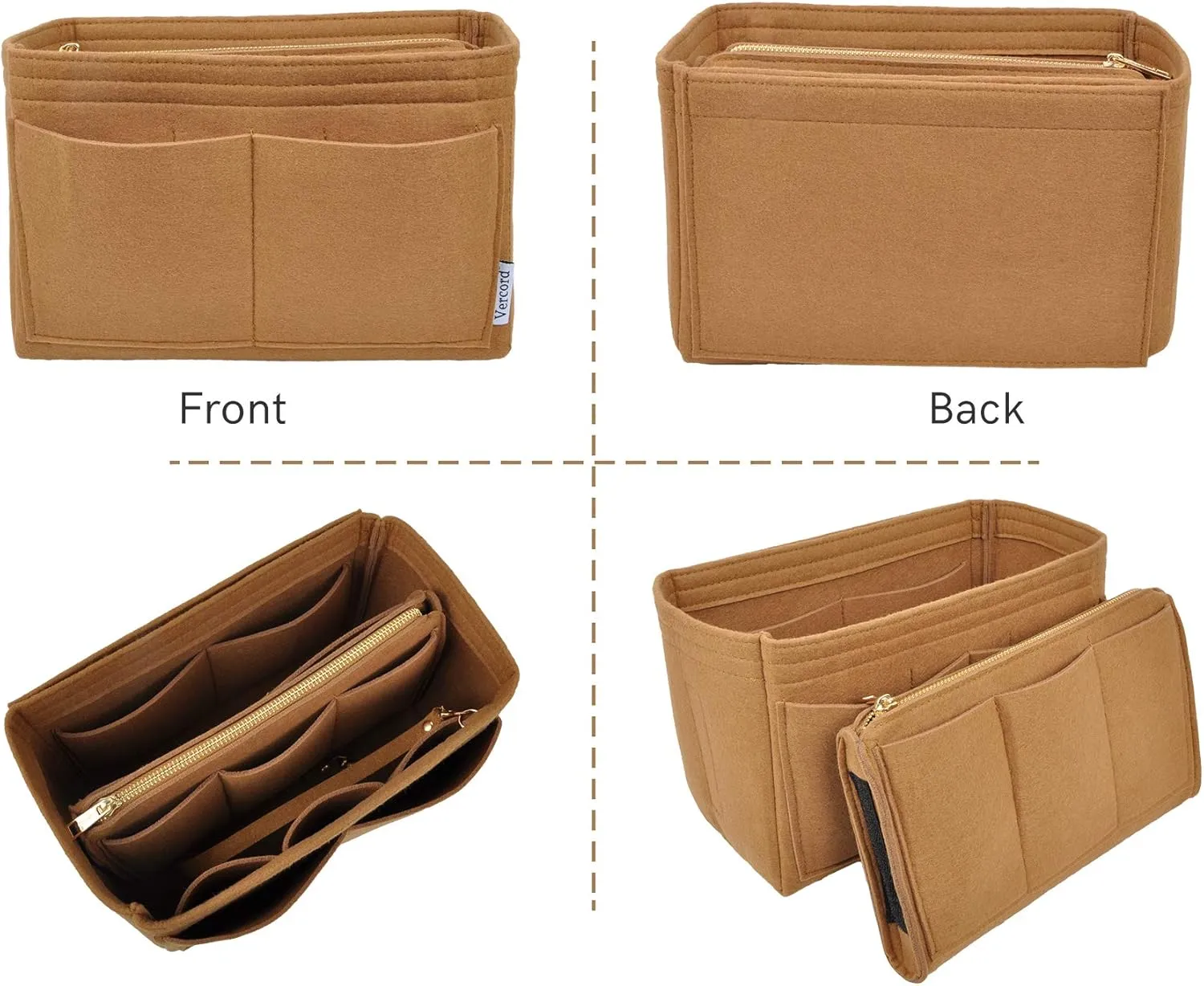 Vercord Felt Organizer Insert For Purse Handbag Tote Bag In Bag Inside Shaper Divider Neo Coffee Large