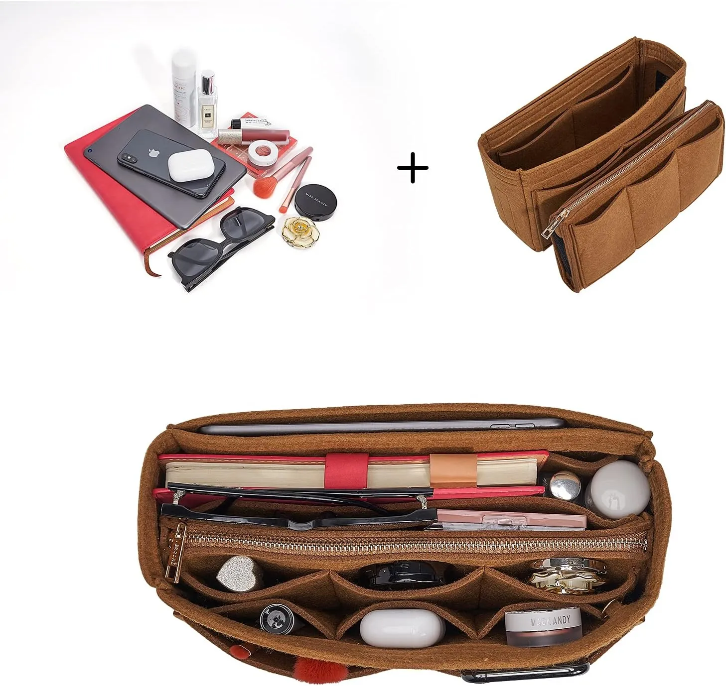 Vercord Felt Organizer Insert For Purse Handbag Tote Bag In Bag Inside Shaper Divider Neo Coffee Slender Medium