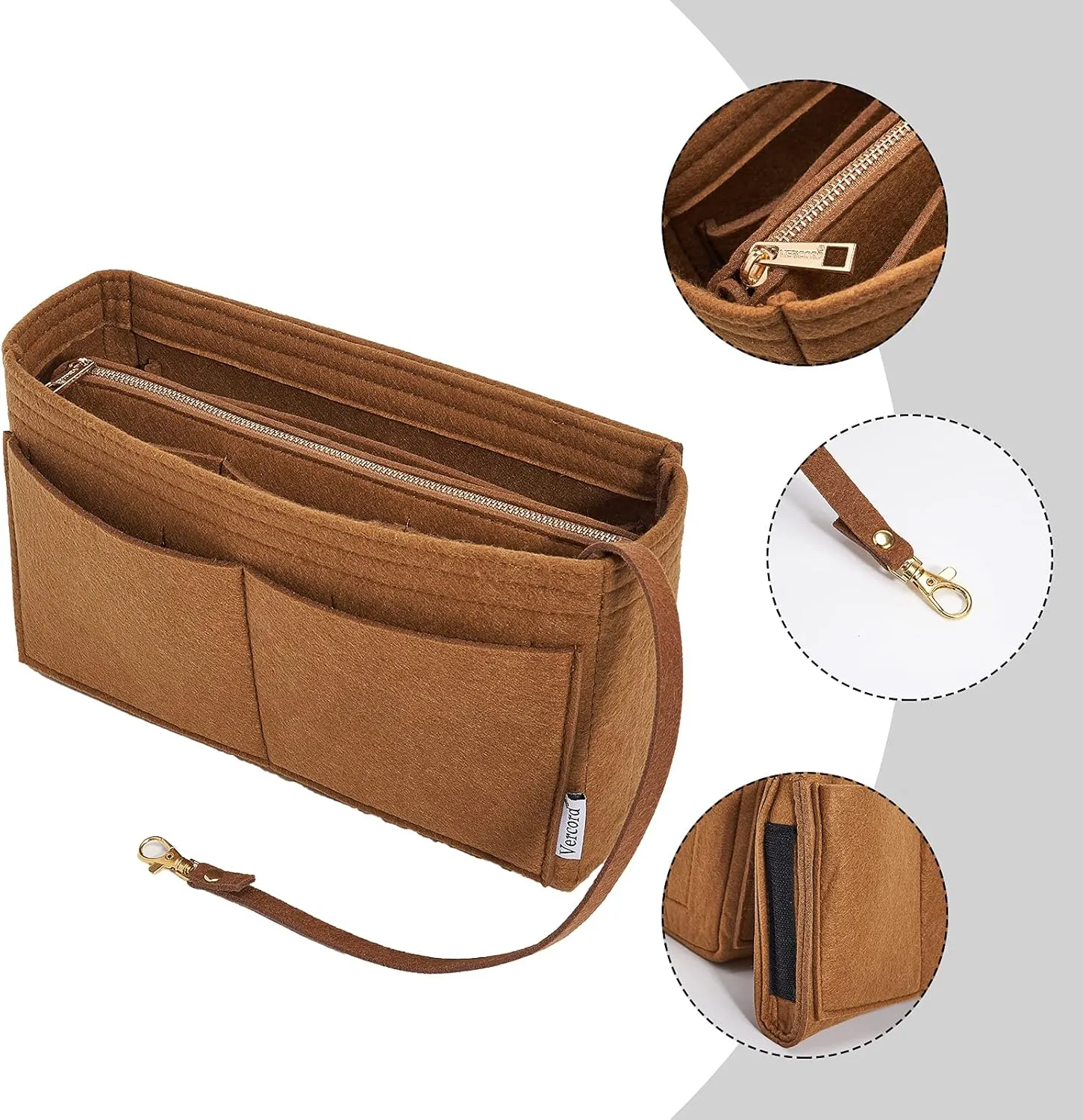 Vercord Felt Organizer Insert For Purse Handbag Tote Bag In Bag Inside Shaper Divider Neo Coffee Slender Medium
