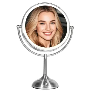 VESAUR 10" Large and 17" Tall Lighted Makeup Mirror, Double Sided 1X 5X Magnifying Mirror 3 Colors with Lights, Brightness Adjustable 360° Rotation Cosmetic Light up Mirror, Silver