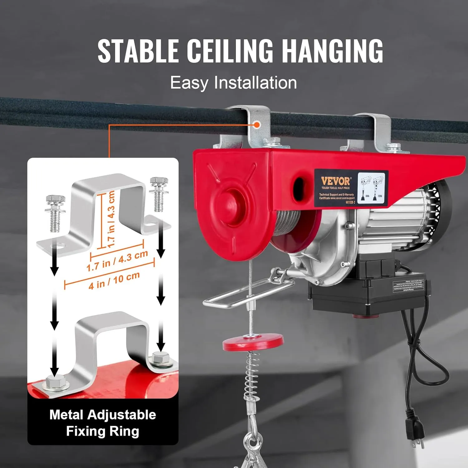 VEVOR 1320lbs Wireless Electric Hoist, 1150W 110V Electric Steel Wire Winch with Wireless Remote Control, 40ft Single Cable Lifting Height & Pure Copper Motor, for Garage Warehouse Factory