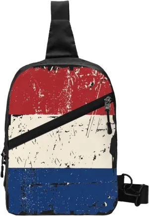 Vintage Netherlands Holland Flag Packable Crossbody Bag Portable Sling Bags Foldable Travel Daypack Reusable Sports Shoulder Backpack Diagonally Chest Bag for Workout