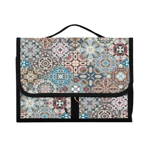 Vintage Retro Abstract Mosaic Oriental Square Scraps Flowers 1 PC Hanging Toiletry Wash bag Portable Makeup Organizer Brush Storage Case Portable Travel Cosmetic with Hook
