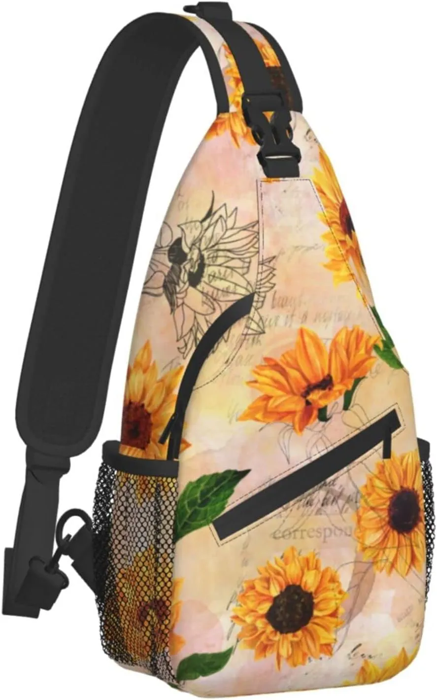 Vintage Sunflower Sling Bag Crossbody Backpack For Women Men Hiking Travel Over The Shoulder Bag Pouch Small Daypack Casual One Strap Pack Lightweight Cross Chest Bag Purse Outdoor Cycling