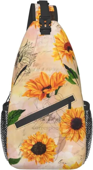 Vintage Sunflower Sling Bag Crossbody Backpack For Women Men Hiking Travel Over The Shoulder Bag Pouch Small Daypack Casual One Strap Pack Lightweight Cross Chest Bag Purse Outdoor Cycling