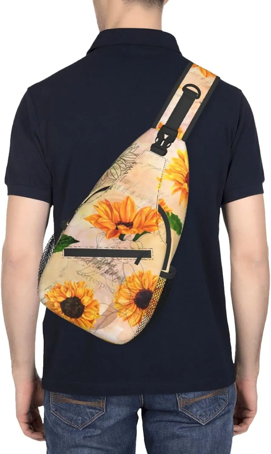 Vintage Sunflower Sling Bag Crossbody Backpack For Women Men Hiking Travel Over The Shoulder Bag Pouch Small Daypack Casual One Strap Pack Lightweight Cross Chest Bag Purse Outdoor Cycling