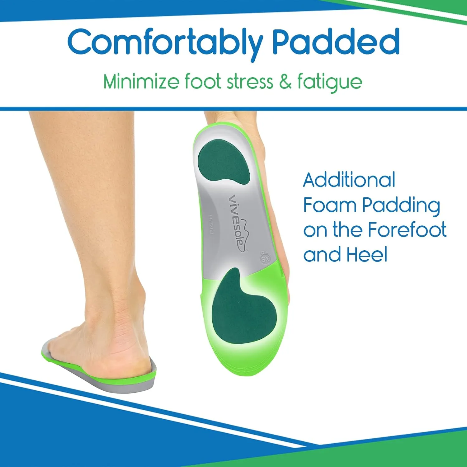 ViveSole Arch Support Insoles for Men & Women - Orthotic Inserts for Plantar Fasciitis, High Arches, Flat Feet - Shoe Inserts for Comfort and Relief, Back, Fascia, Foot and Heel Pain - Full Length