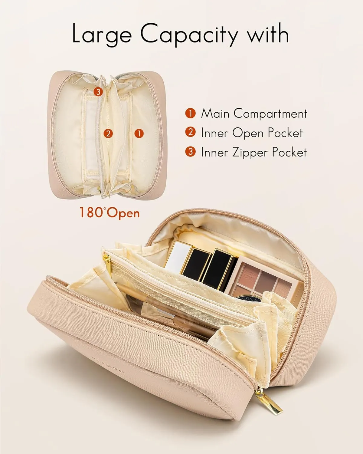 Vlando Small Makeup Pouch,Travel Makeup Bag Gift Ideas for Wife Girls Makeup Pouch for Purse Makeup Brush Holder-Milk Tea