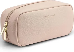 Vlando Small Makeup Pouch,Travel Makeup Bag Gift Ideas for Wife Girls Makeup Pouch for Purse Makeup Brush Holder-Milk Tea