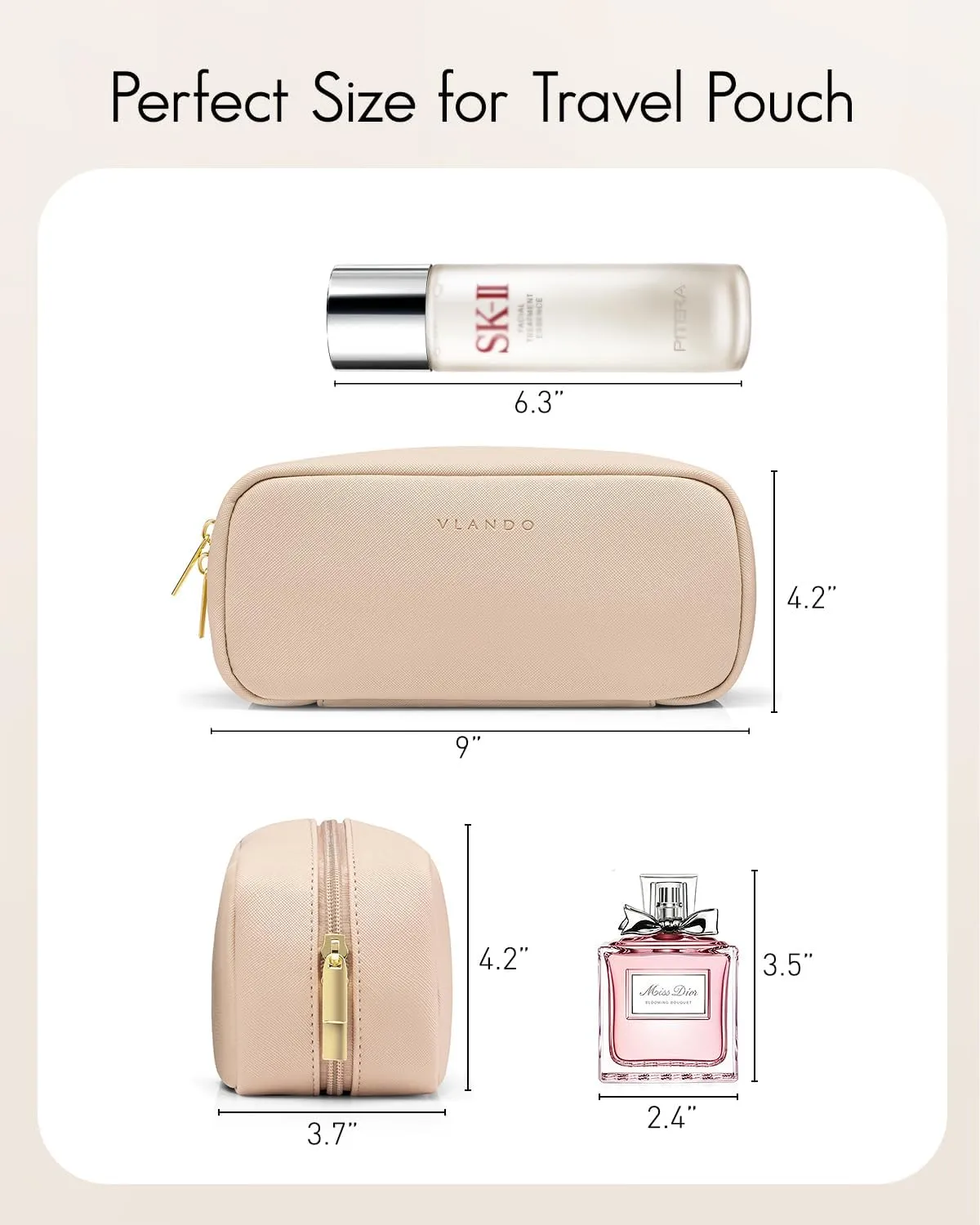 Vlando Small Makeup Pouch,Travel Makeup Bag Gift Ideas for Wife Girls Makeup Pouch for Purse Makeup Brush Holder-Milk Tea