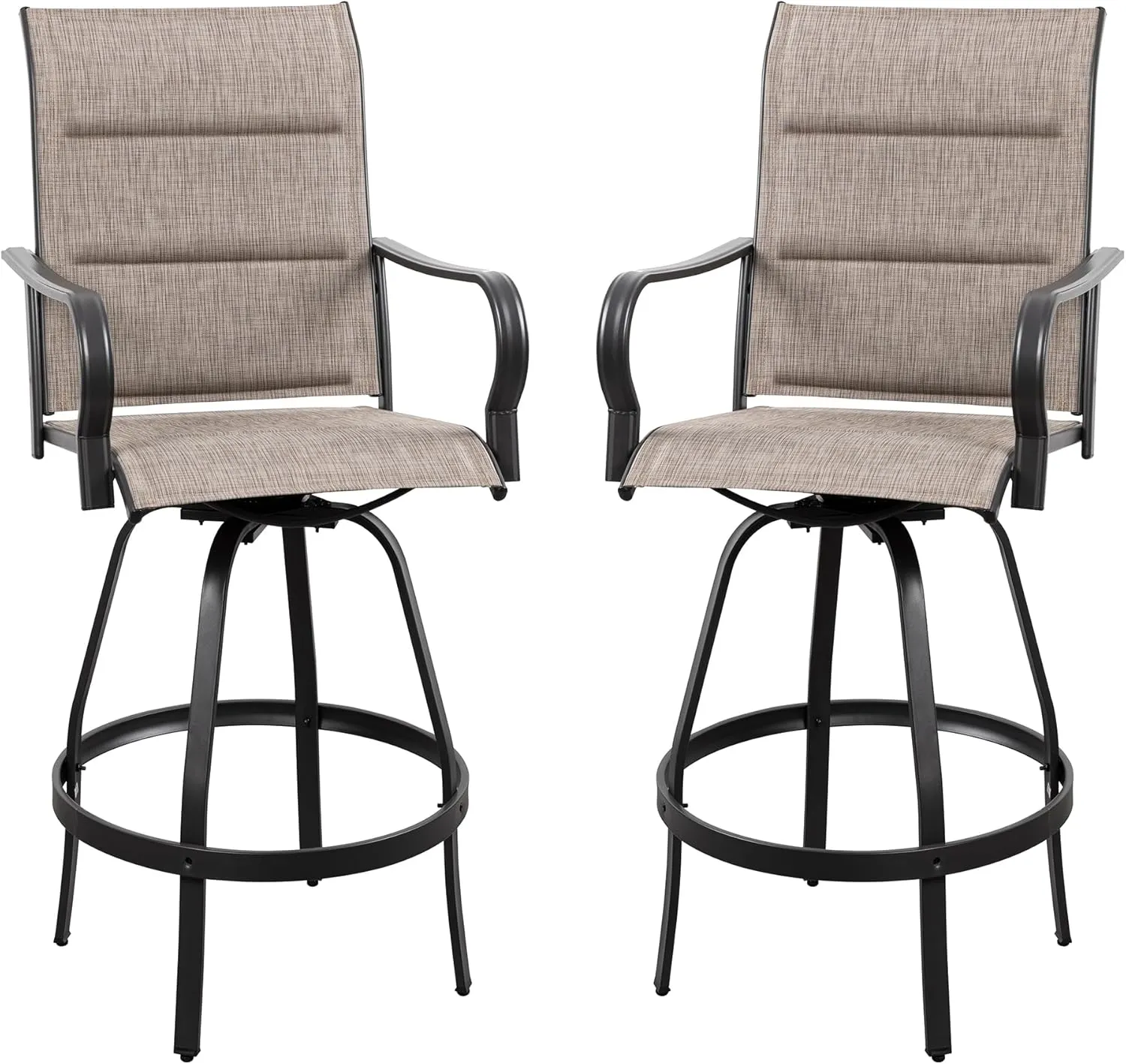 Vongrasig 2 Piece Outdoor Patio Swivel Bar Chairs, All Weather Padded Sling Textile High Top Bar Stools, Bistro Set for Backyard, Lawn Garden, Balcony, Gray