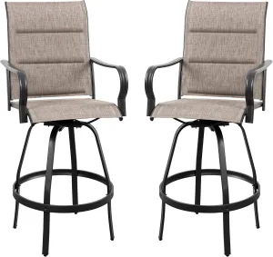 Vongrasig 2 Piece Outdoor Patio Swivel Bar Chairs, All Weather Padded Sling Textile High Top Bar Stools, Bistro Set for Backyard, Lawn Garden, Balcony, Gray