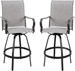 Vongrasig 2 Piece Patio Swivel Bar Chairs, All Weather Metal Textile High Swivel Bar Stools Chairs, Outdoor High Top Bistro Set for Backyard, Lawn Garden, Balcony, Light Grey