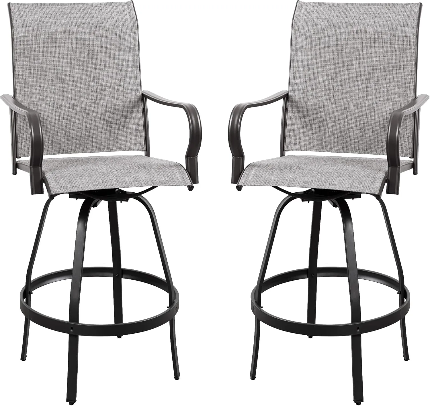 Vongrasig 2 Piece Patio Swivel Bar Chairs, All Weather Metal Textile High Swivel Bar Stools Chairs, Outdoor High Top Bistro Set for Backyard, Lawn Garden, Balcony, Light Grey
