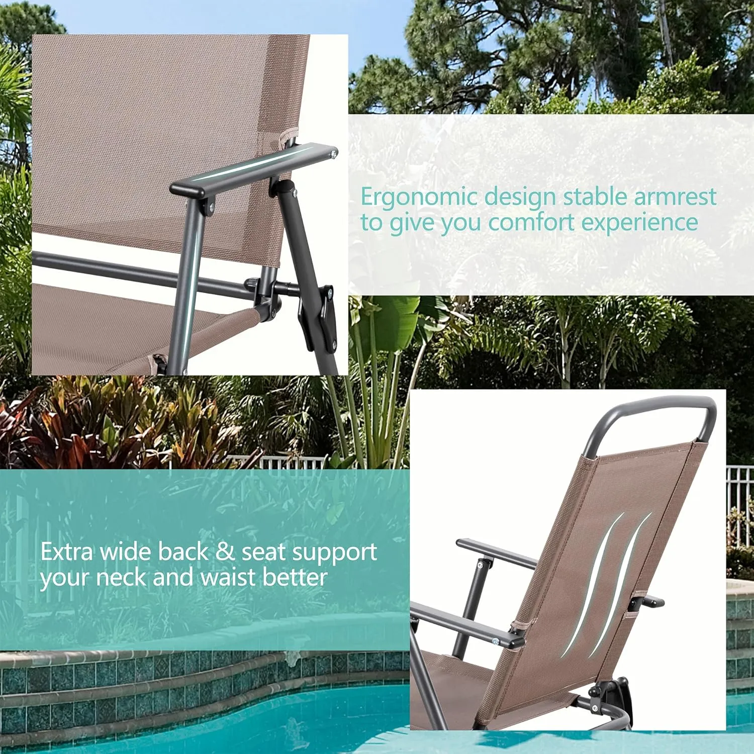 Vongrasig 6 Pieces Folding Patio Dining Set, All Weather Small Metal Outdoor Table and Chair Set, Garden Patio Furniture Set w/Umbrella, Glass Table & 4 Folding Chairs for Lawn, Backyard, Brown