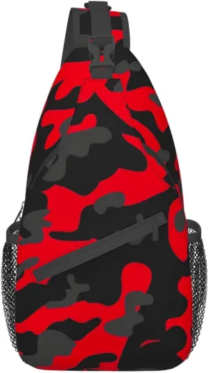 VOOHDDY Red And Black Camo Camouflage Sling Bag For Women Men Travel Hiking Backpack Crossbody Shoulder Chest Bags Casual Daypack Sport