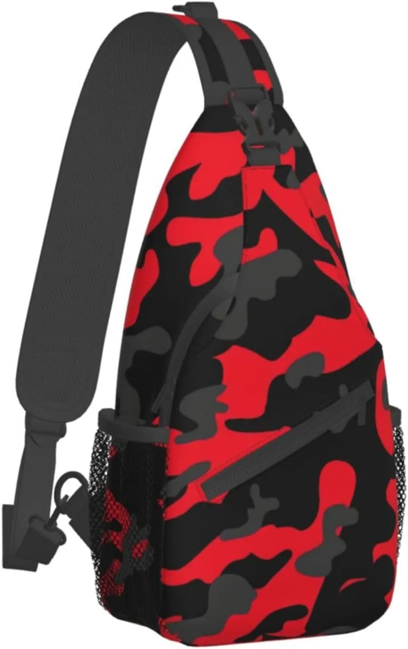 VOOHDDY Red And Black Camo Camouflage Sling Bag For Women Men Travel Hiking Backpack Crossbody Shoulder Chest Bags Casual Daypack Sport