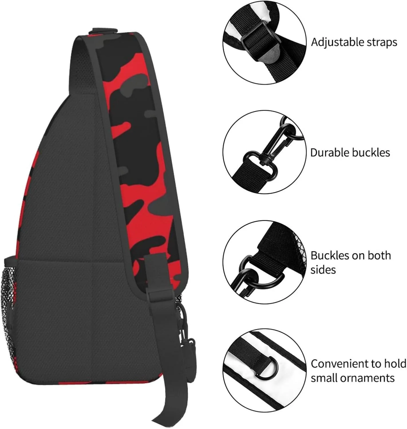 VOOHDDY Red And Black Camo Camouflage Sling Bag For Women Men Travel Hiking Backpack Crossbody Shoulder Chest Bags Casual Daypack Sport