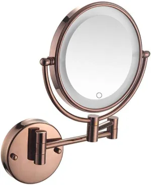 Wall Mount Led Lighted Makeup Mirror 3X Magnifying Cosmetic Mirror Touch Screen 360&Deg; Swivel Extendable Two Sided Vanity Mirror for Bathroom 8 Inch Makeup and Shaving (Color : Rose Gold)