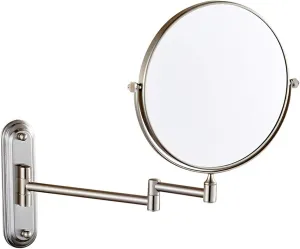 Wall Mounted 1X＆3X/5X/7X/10X Magnifying Makeup Mirror 8 Inch Double Sided Brass Extendable Arm Rotatable Shaving Vanity Mirrors for Bathroom Nickel 3X (Color : Nickel, Size : 5X)