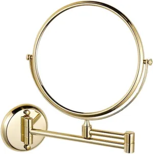 Wall Mounted 8-inch Two-Sided Swivel Extending Folding Bathroom Shaving Cosmetic Make Up Mirror-Golden 5X/1X Magnification