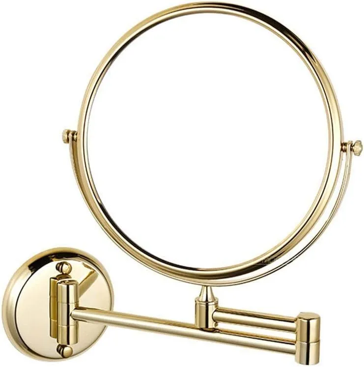 Wall Mounted 8-inch Two-Sided Swivel Extending Folding Bathroom Shaving Cosmetic Make Up Mirror-Golden 5X/1X Magnification