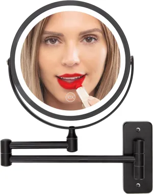 Wall Mounted Lighted Makeup Mirror - Swing Arm Vanity Mirror with Lights and 10X Magnification for Bathroom - Includes Rechargeable LED Cable and Instruction Manual