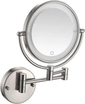 Wall Mounted Makeup Mirror Lighted, 8 Inch Double Sided Cosmetic Mirror, 360° Swivel Extendable Cosmetic Vanity Mirror, Shaving Mirror with 3X/5X/7X/10X Magnifying, Round Shape ( Color : Nickel , Size