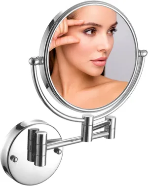 Wall Mounted Makeup Mirror, Wall Mounted Makeup Mirror with Magnification, 8 Inch 360°Rotatable Double Sided Vanity Magnifying Mirror for Bathroom (Silver White 3X)