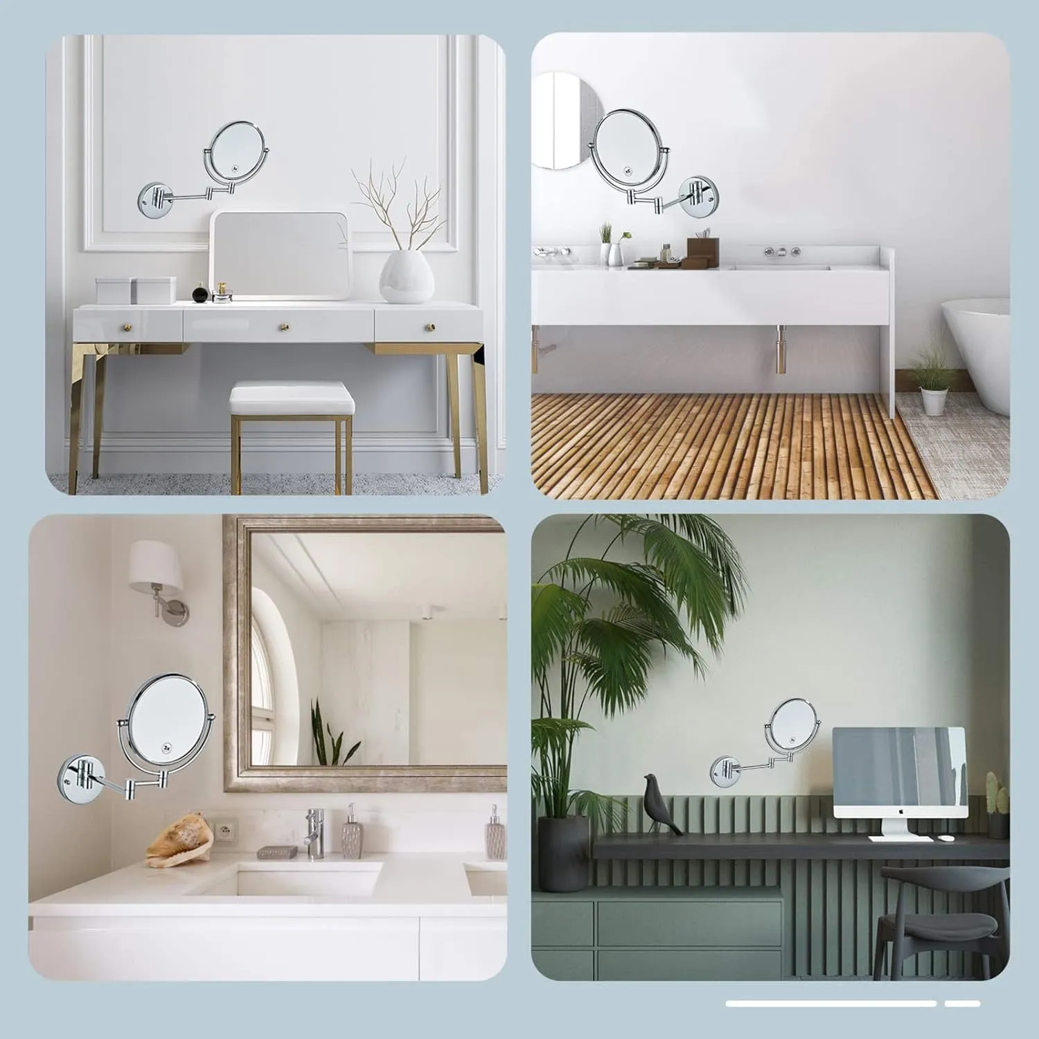 Wall Mounted Makeup Mirror, Wall Mounted Makeup Mirror with Magnification, 8 Inch 360°Rotatable Double Sided Vanity Magnifying Mirror for Bathroom (Silver White 5X)