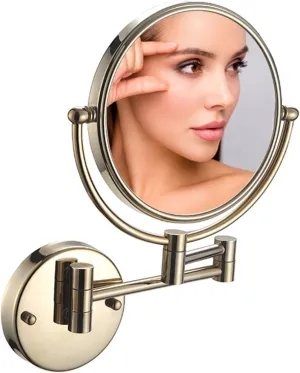 Wall Mounted Makeup Mirror, Wall Mounted Makeup Mirror with Magnification, 8 Inch 360°Rotatable Double Sided Vanity Magnifying Mirror for Bathroom (Zirconium Gold 3X)