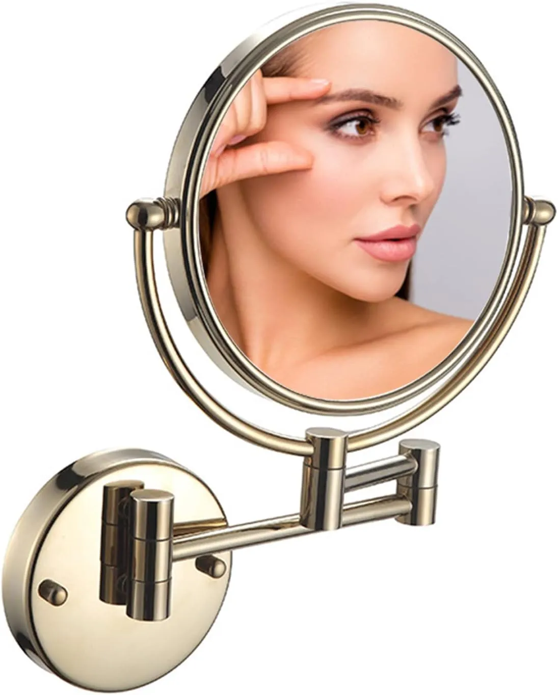 Wall Mounted Makeup Mirror, Wall Mounted Makeup Mirror with Magnification, 8 Inch 360°Rotatable Double Sided Vanity Magnifying Mirror for Bathroom (Zirconium Gold 3X)