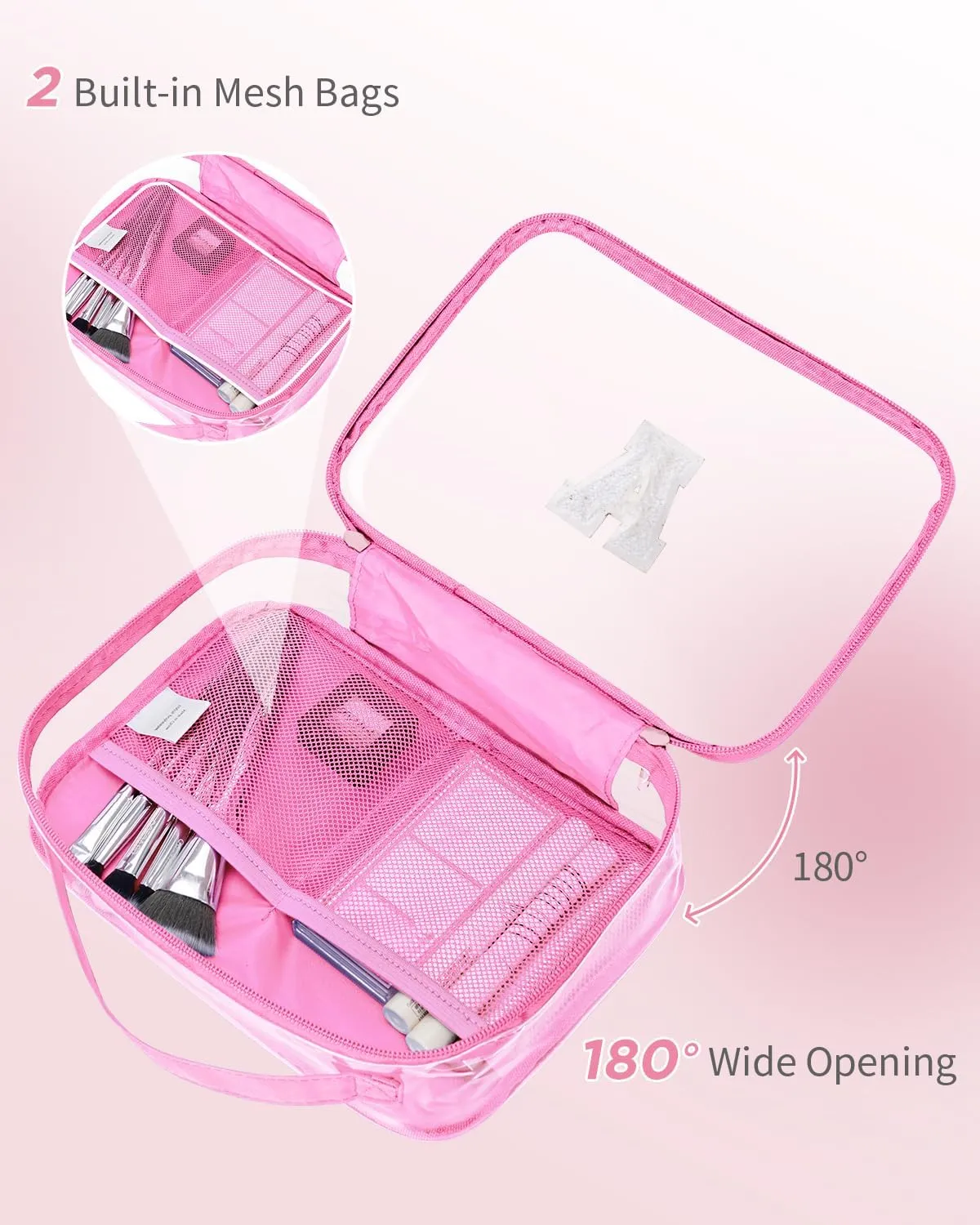 Wandering Nature Clear Makeup Bags 2 Pack Personalized Initial Makeup Pouch Preppy Small Cosmetic Pouch Organizer Travel Toiletry Bag, Birthday Gifts for Girlfriend Women