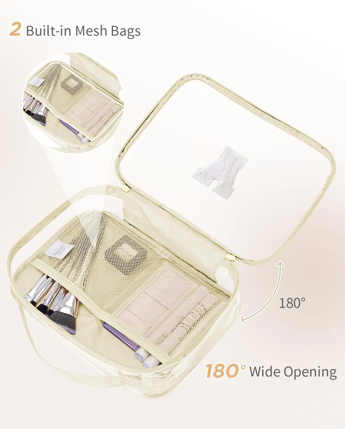 Wandering Nature Clear Makeup Bags 2 Pack Personalized Initial Makeup Pouch Preppy Small Cosmetic Pouch Organizer Travel Toiletry Bag, Birthday Gifts for Girlfriend Women