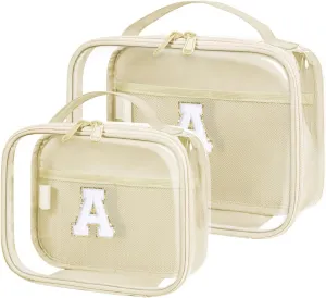 Wandering Nature Clear Makeup Bags 2 Pack Personalized Initial Makeup Pouch Preppy Small Cosmetic Pouch Organizer Travel Toiletry Bag, Birthday Gifts for Girlfriend Women