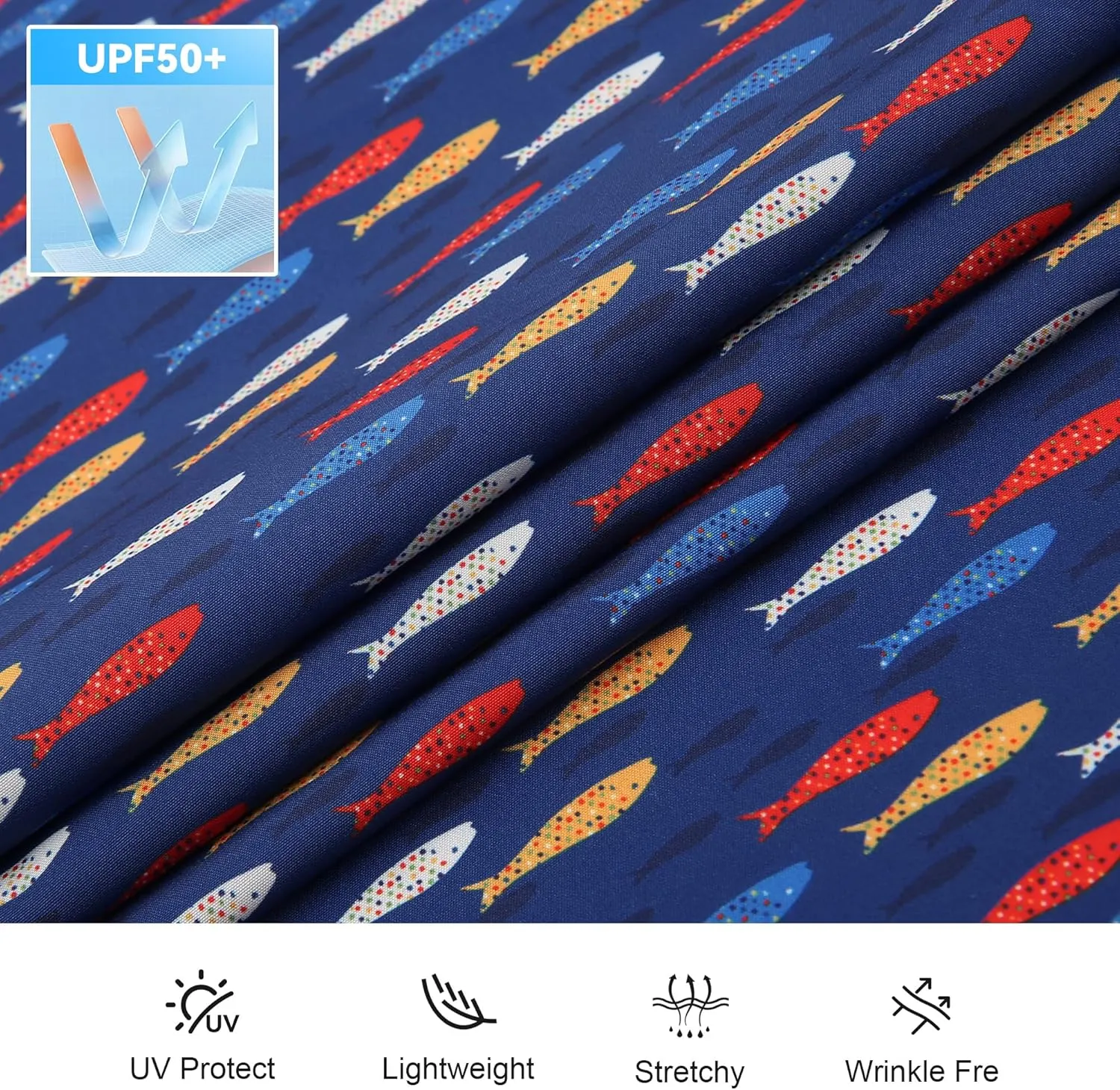 WARHORSEE Printed Fishing Shirts for Men UPF 50  Breathable Stretch Mens Button Down Short Sleeve Hiking Casual Shirts