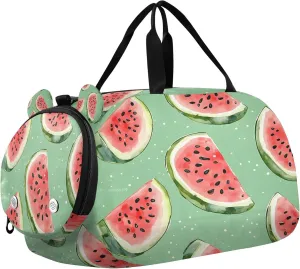 Watermelon Kids Overnight Sports Duffel Bags with Shoe Compartment & Wet Pocket Travel Sport Gym Bag for Girls Boys