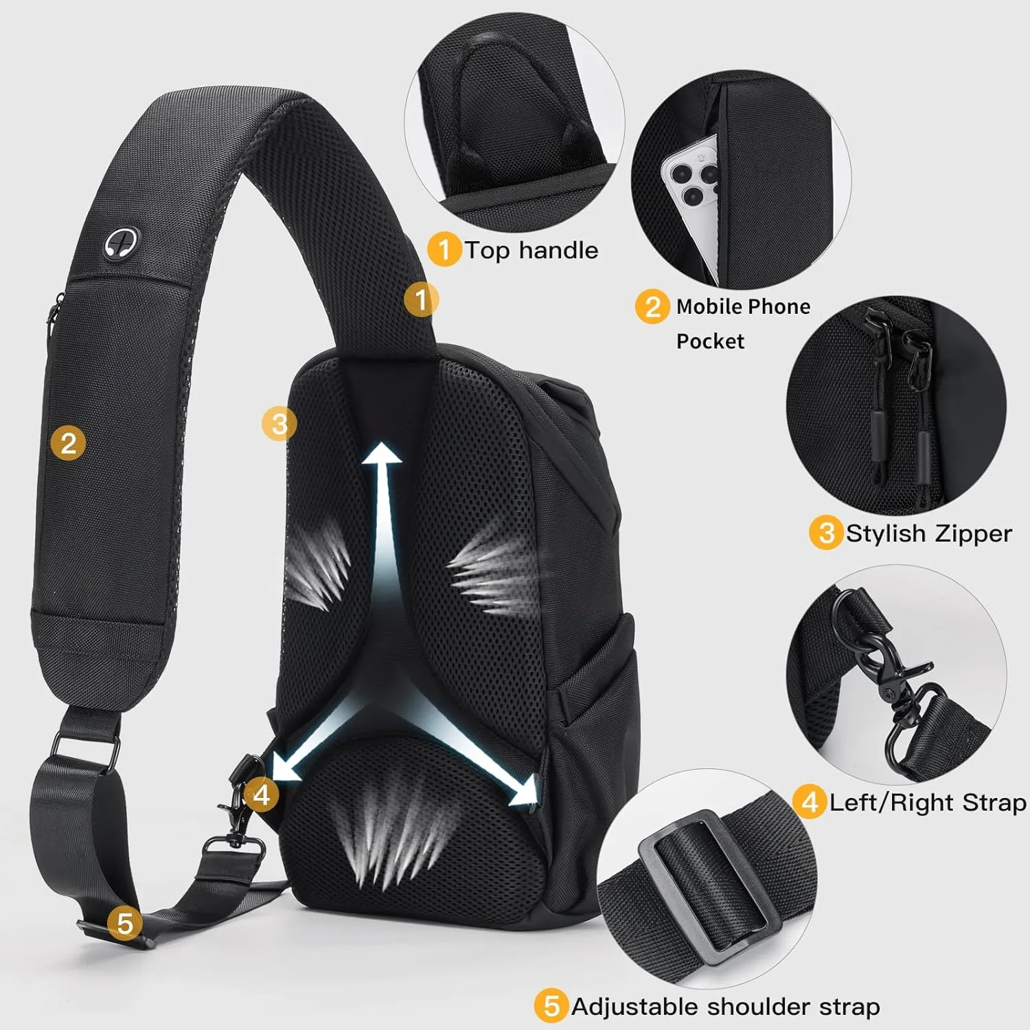 Waterproof Crossbody Bag，Chest Bag for Mens Sling Backpack Large Travel Shoulder Bag with Chest Phone Holder