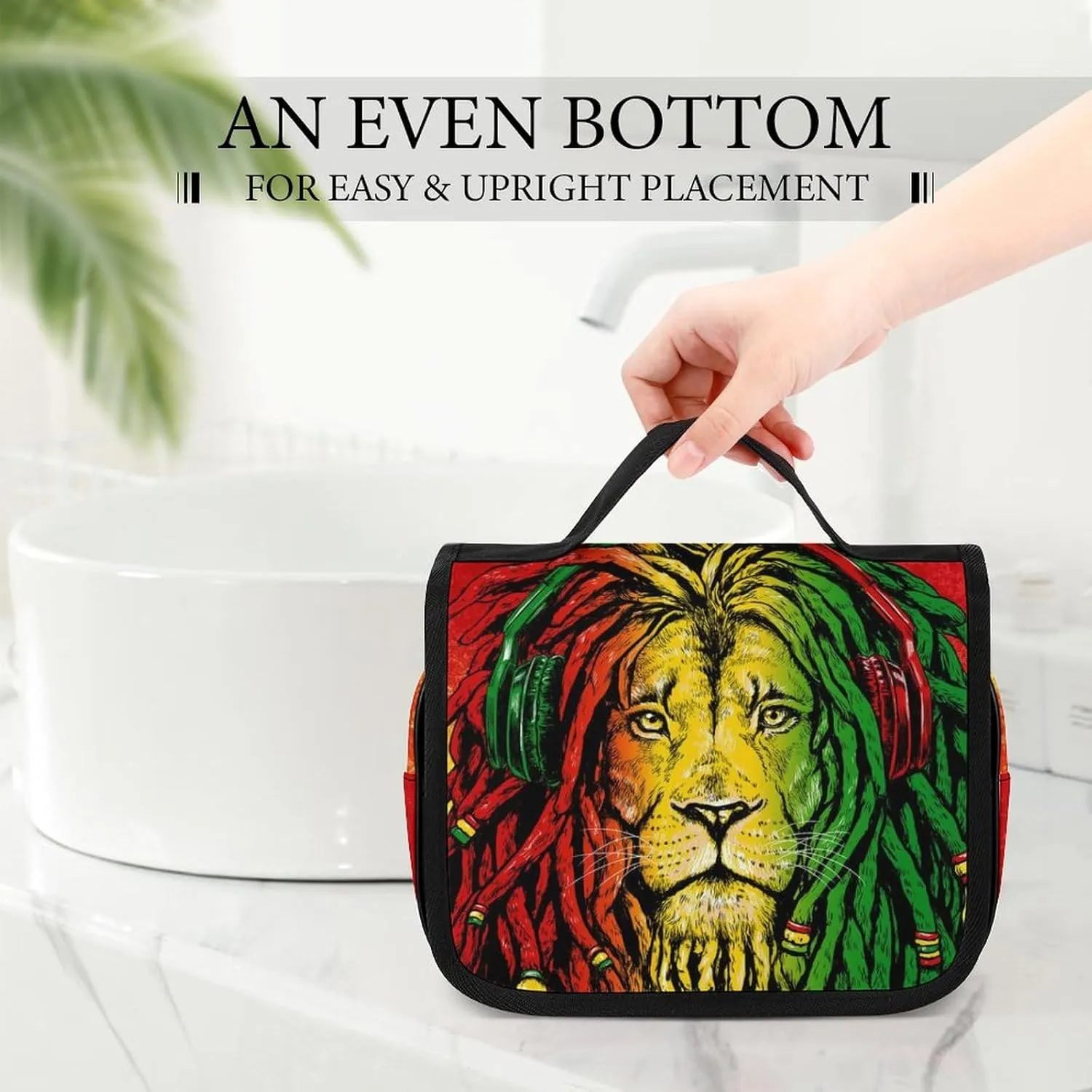 Waterproof Hanging Toiletry Bags for Traveling, Jamaican Rasta Flag Rastafarian Reggae Lion Cosmetic Bag, Portable Foldable Makeup Case Organizer Shaving Bag