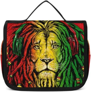 Waterproof Hanging Toiletry Bags for Traveling, Jamaican Rasta Flag Rastafarian Reggae Lion Cosmetic Bag, Portable Foldable Makeup Case Organizer Shaving Bag