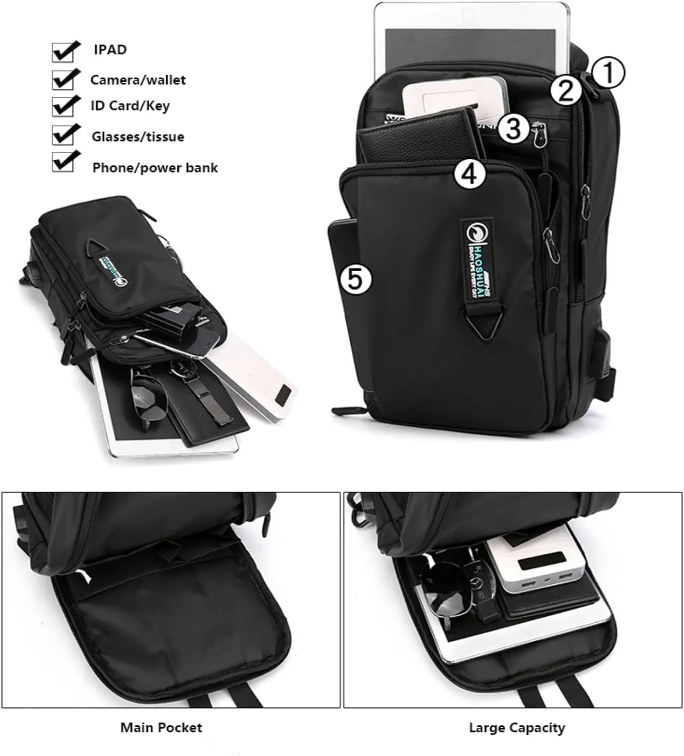 Waterproof Sling Bag for Men and Women,Chest Bag Shoulder Backpack Crossbody Backpack Hiking Daypack Travel Backpack(Khaki)
