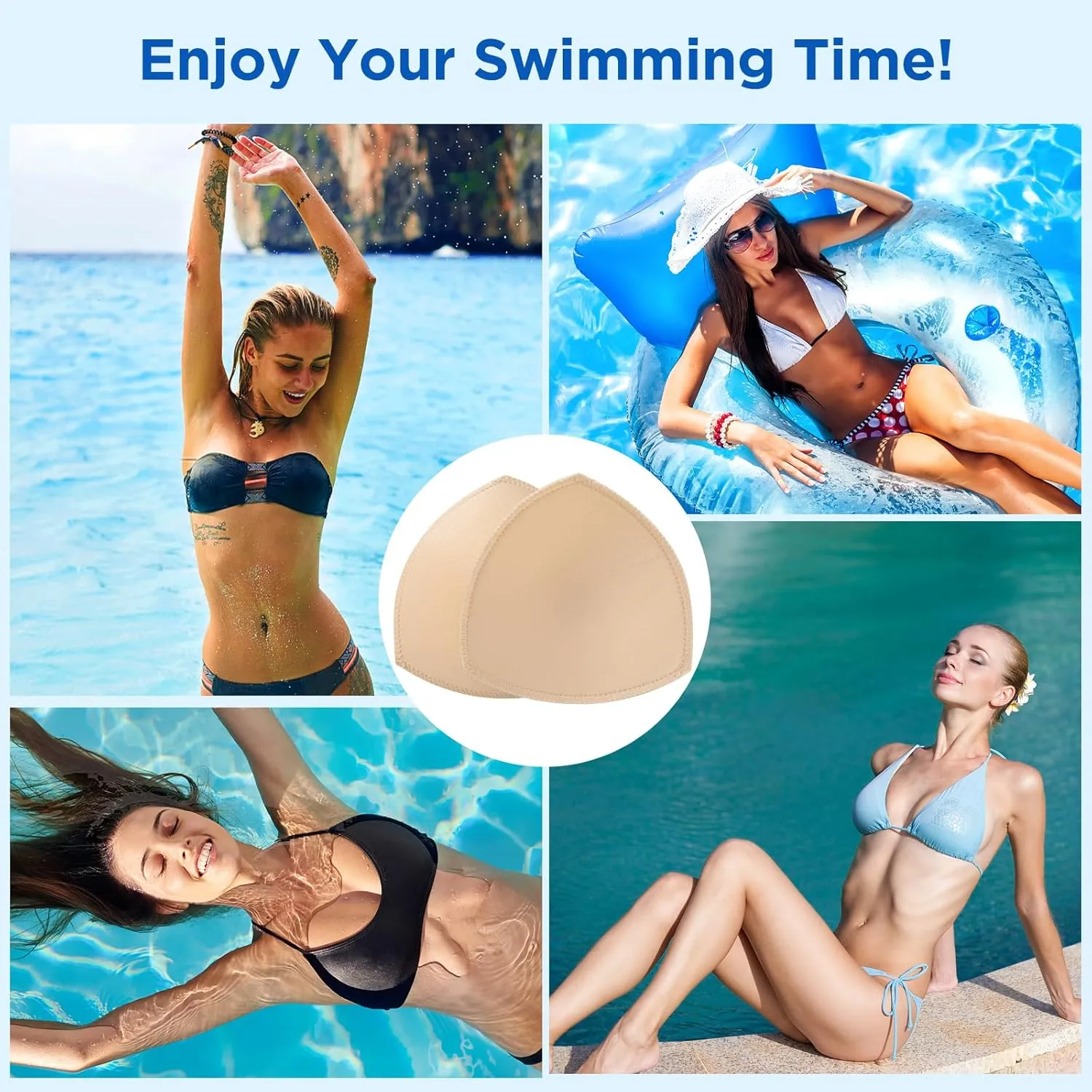 Waterproof Swimsuit Bra Inserts Pads 3 Pairs Removable Bathing Suit Insert Bikini Push up Inserts A/B or C/D,D/E Cup