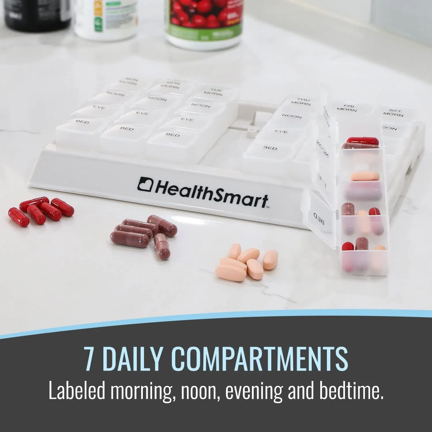 Weekly Pill Organizer 3 Times a Day, Medicine Organizer for Morning, Noon, Evening, and Night, Travel Pill Organizer, with Storage Tray, Clear (Pack of 1)