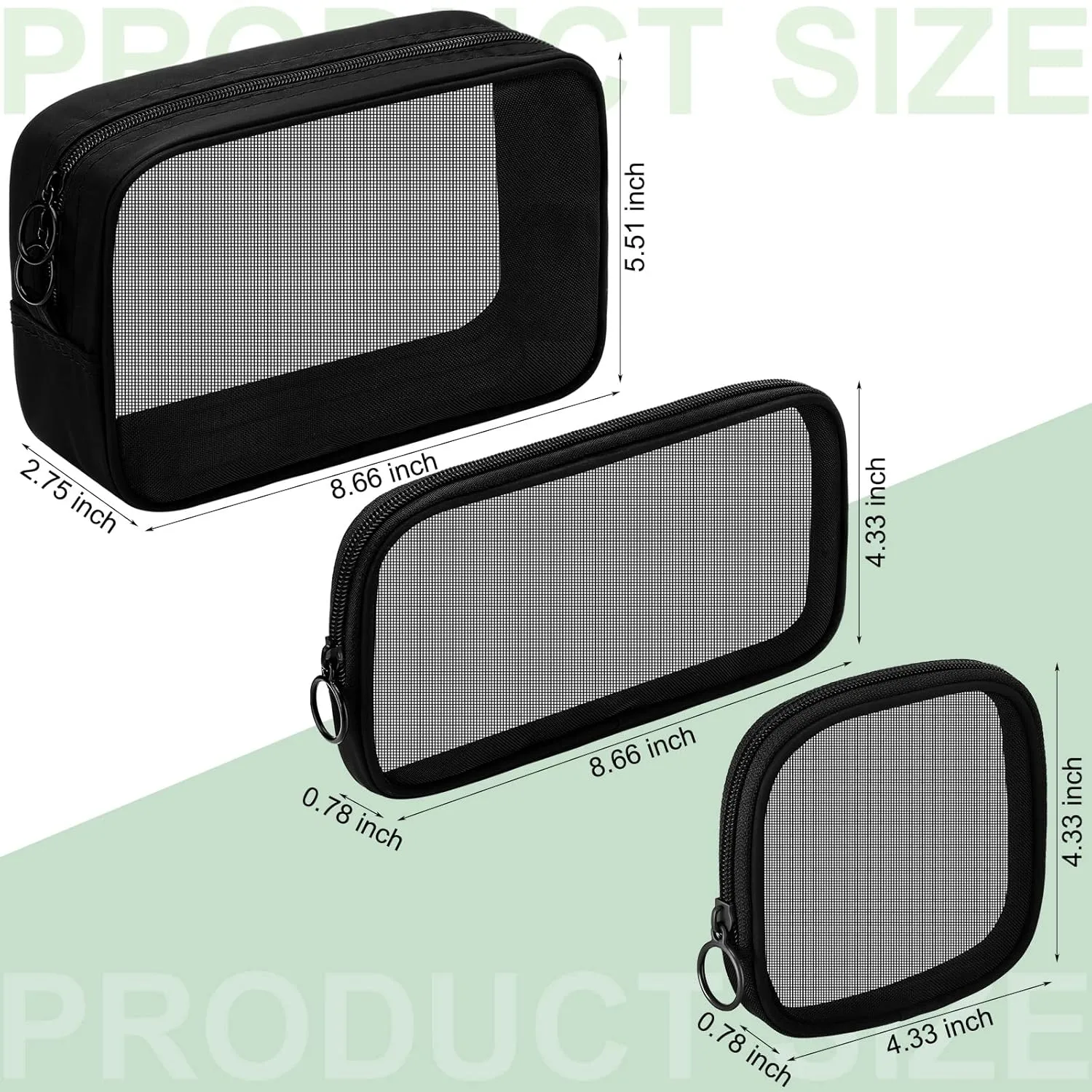 Weewooday 4 Pcs Mesh Makeup Bag Mesh Cosmetic Bag Travel Toiletry Pouch with Zipper Mini Makeup Cosmetic Purse for Daily Accessory(Small, Large, Medium,Black)