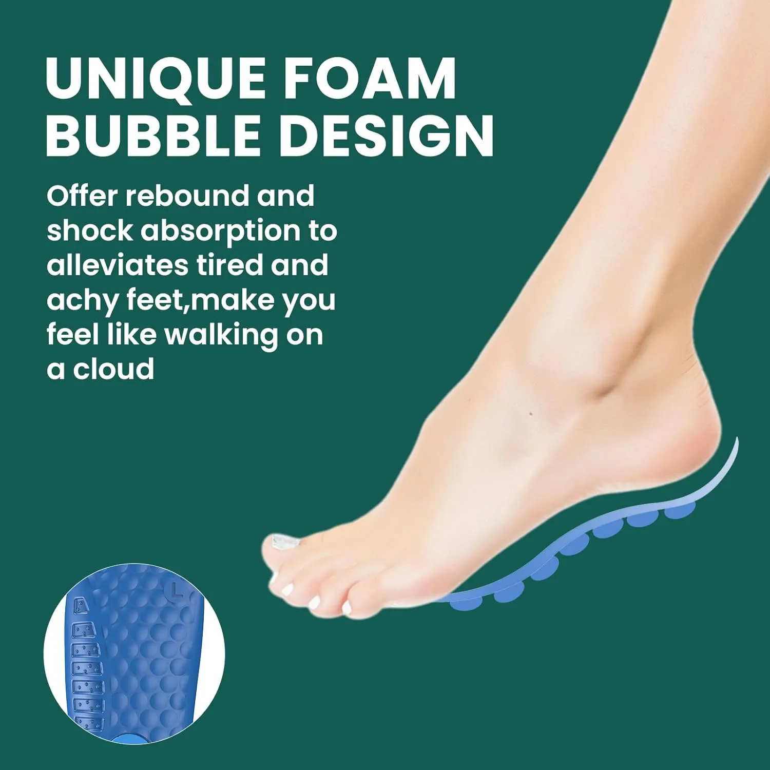 Welnove Memory Foam Heel Insert,Plantar Fasciitis Insoles for Heel Pain - Shock Absorption & Extra Cushioning Comfort Heel Inserts for Work Boot for Heel Spur Relief,3/4 Length,Women 6-10 Men 5-8