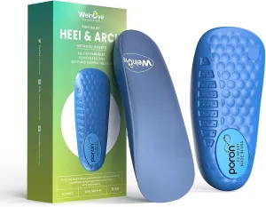 Welnove Memory Foam Heel Insert,Plantar Fasciitis Insoles for Heel Pain - Shock Absorption & Extra Cushioning Comfort Heel Inserts for Work Boot for Heel Spur Relief,3/4 Length,Women 6-10 Men 5-8