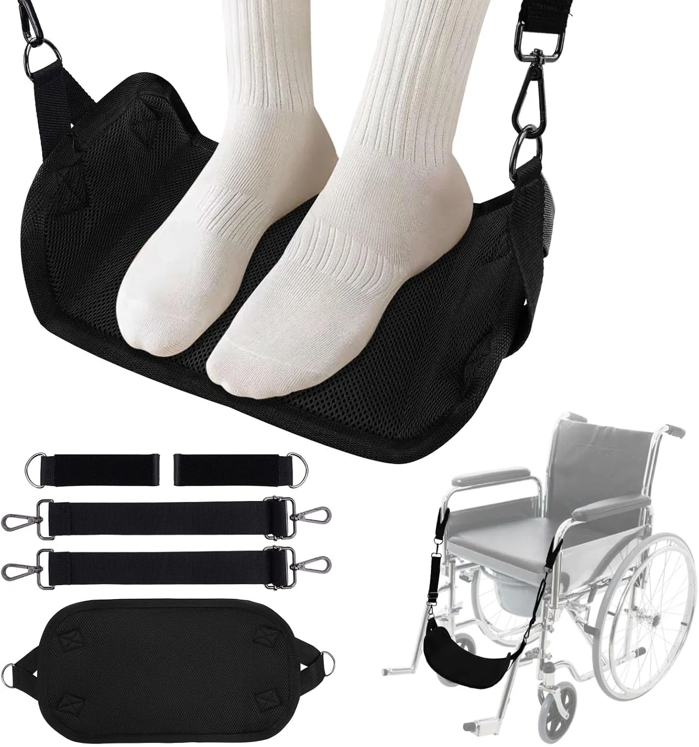Wheelchair Leg Rest Footrest, Foot Straps Hammock, Adjustable Hanging Foot Sling for Wheelchair Pedal Replacement
